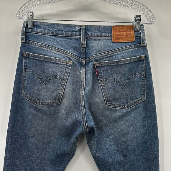 Levis 501 Jeans Womens 26 Blue Skinny High Rise Raw Hem Button Fly Ripped Knee - Picture 7 of 16